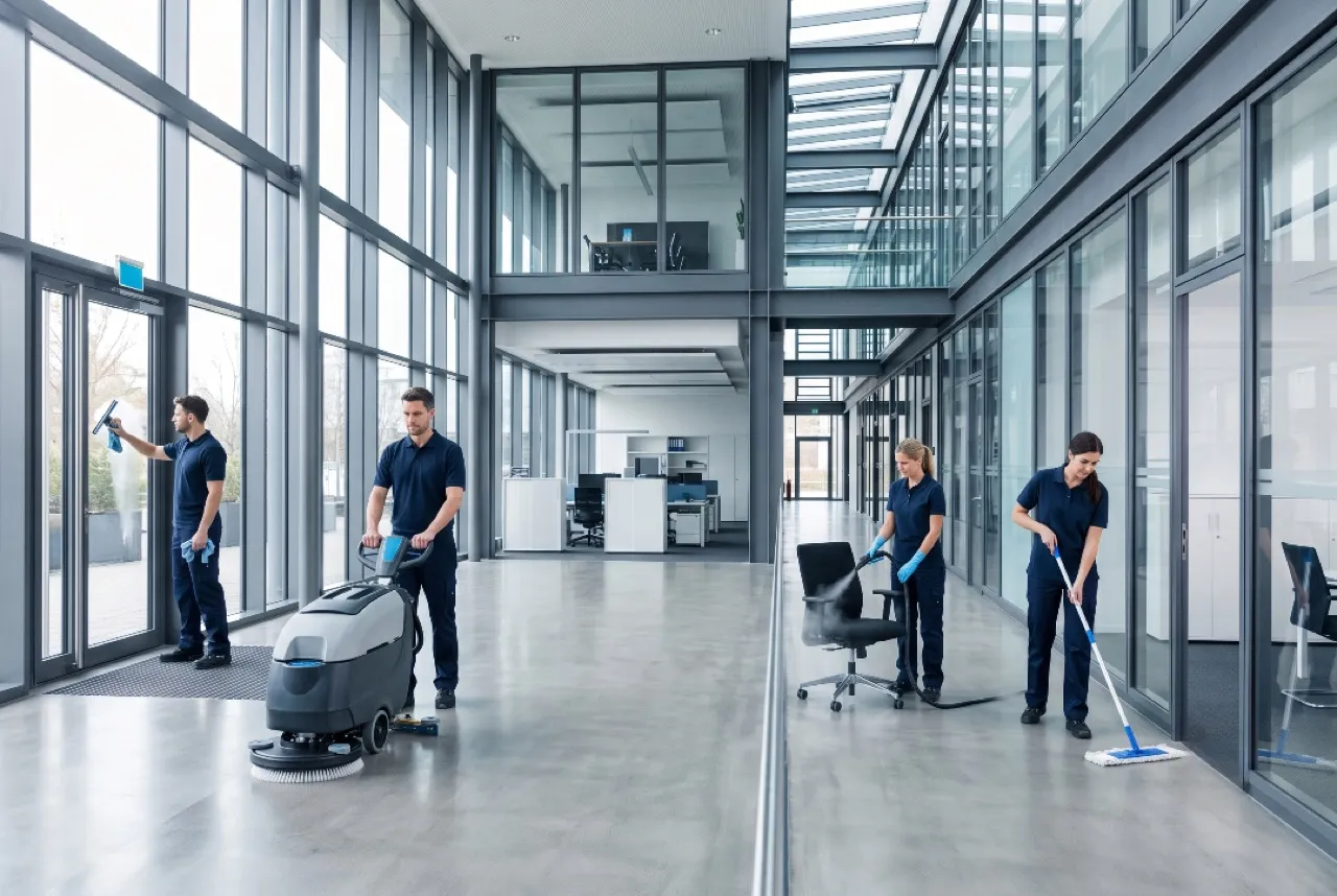 Reinigungsteam im Einsatz in einem Gewerbegebäude in Dortmund