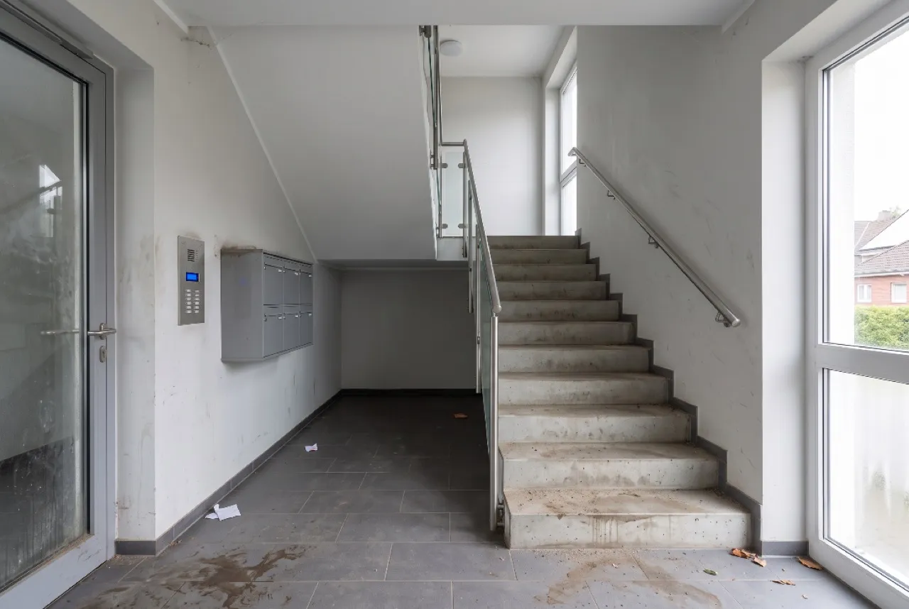 Vernachlässigter Eingangsbereich vor der Reinigung in Gevelsberg