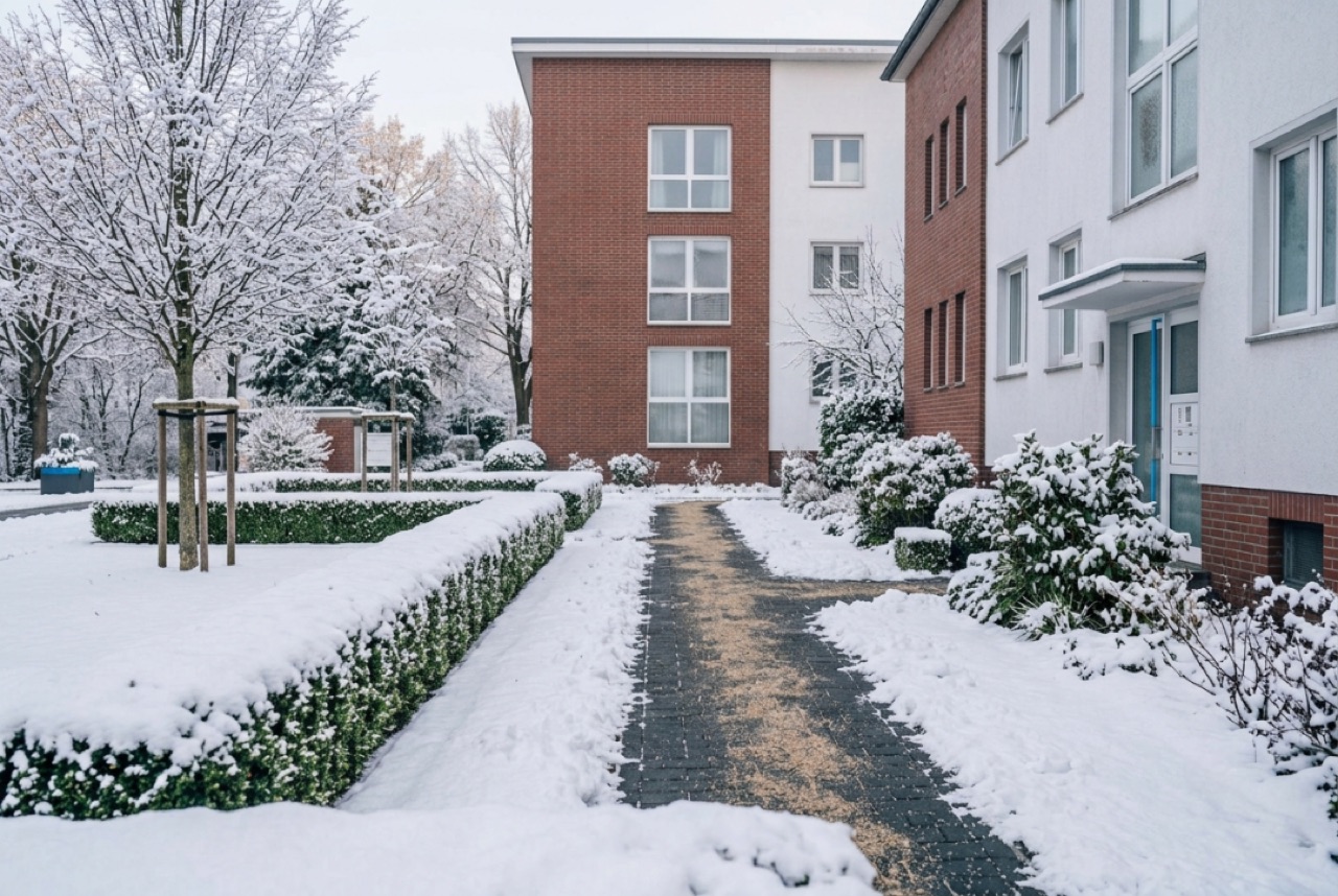 Geräumter und gestreuter Gehweg im Winter in Dortmund