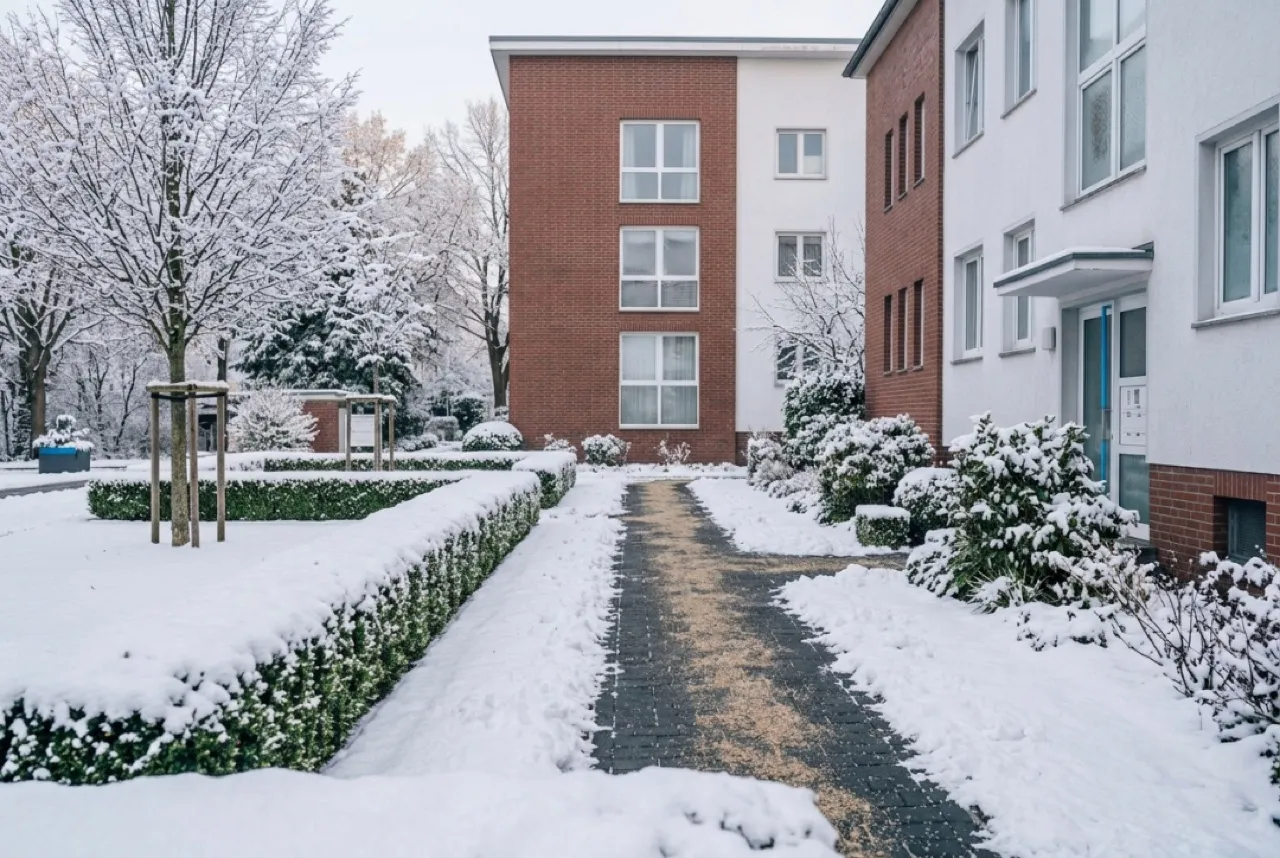 Geräumter und gestreuter Gehweg im Winter in Dortmund